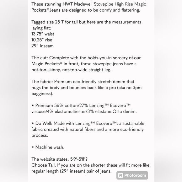 Madewell Stovepipe Jean Size 25 with magic pockets. Blue Denim - Picture 7 of 12